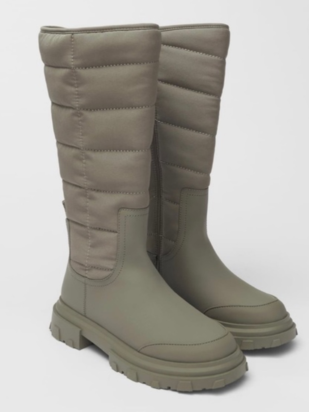 Zara Tall Quilted Lug-Sole Boots - Taupe. Size 39. Lagenlook. Neutrals